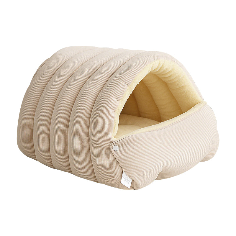 Plush Cave Pet Bed with Semi-Enclosed Dome and Adjustable Opening for Cats