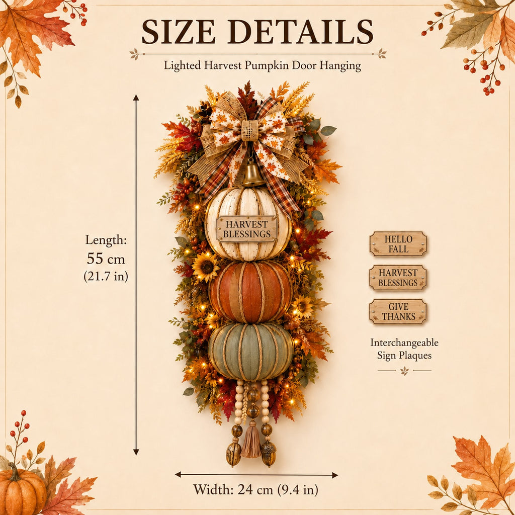 Stacked Pumpkin Door Hanger with Interchangeable Fall Plaques and Rustic Bow