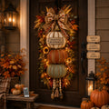 Stacked Pumpkin Door Hanger with Interchangeable Fall Plaques and Rustic Bow