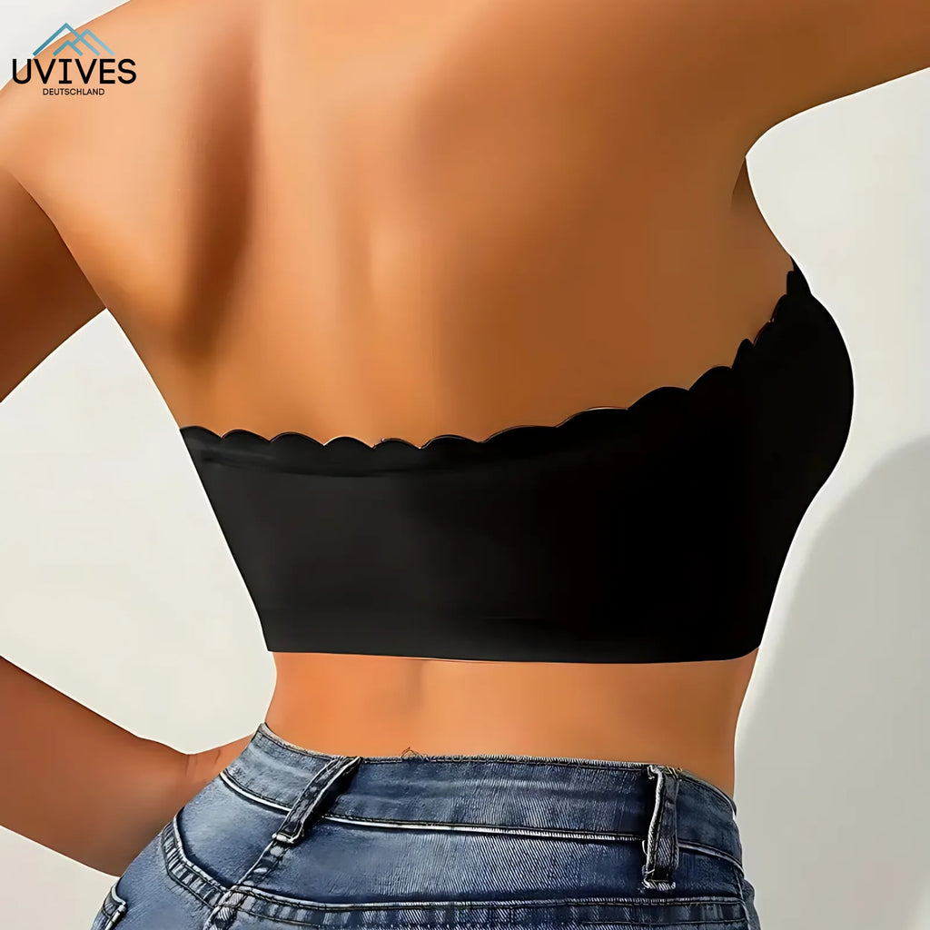 Strapless Front Closure Bra with Non Slip Lining and Removable Pads