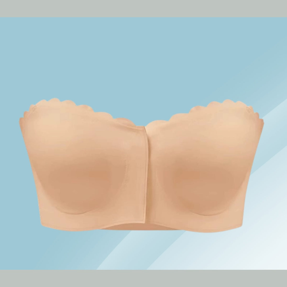 Strapless Front Closure Bra with Non Slip Lining and Removable Pads