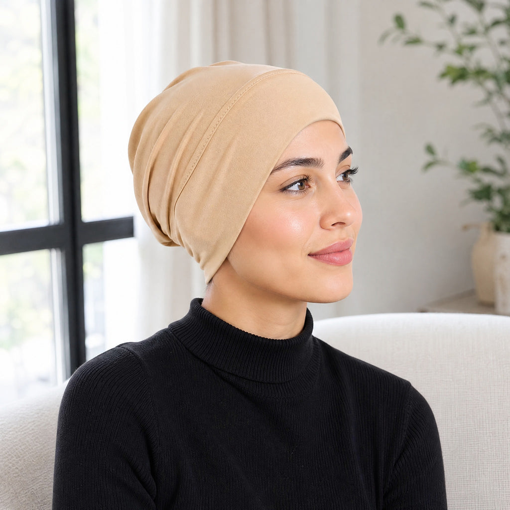 Stretch Jersey Underscarf Turban Cap with Anti-Slip Band for Hijab