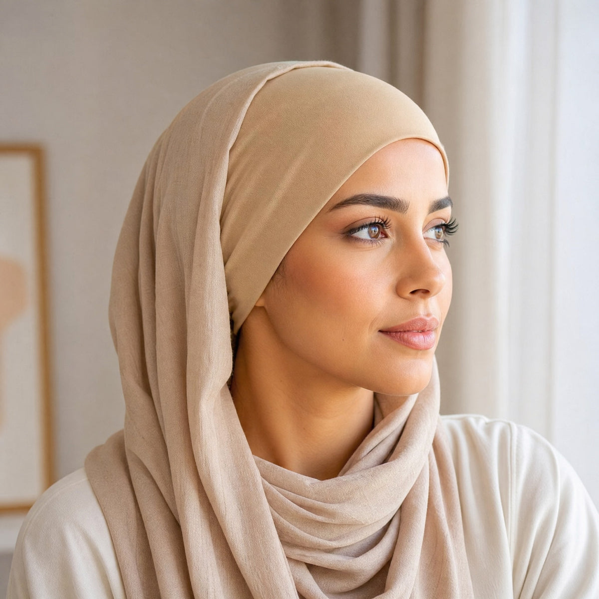 Stretch Jersey Underscarf Turban Cap with Anti-Slip Band for Hijab