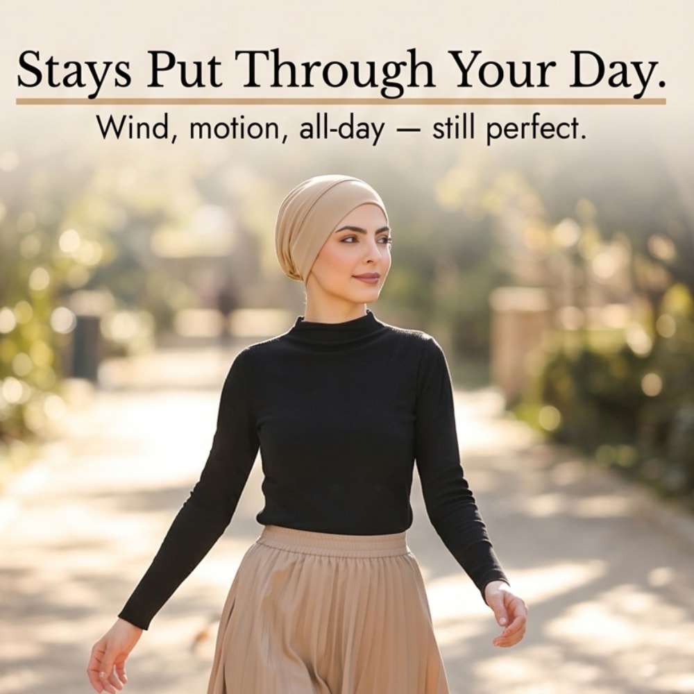 Stretch Jersey Underscarf Turban Cap with Anti-Slip Band for Hijab
