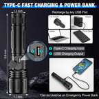 Super Bright Rechargeable Zoom Flashlight with Battery Display and Carry Case