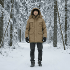 Men's Winter Parka Jacket Fleece Lined Windproof Hooded Coat with Removable Hood Mid-Length Warm Outdoor Jacket for Cold Weather