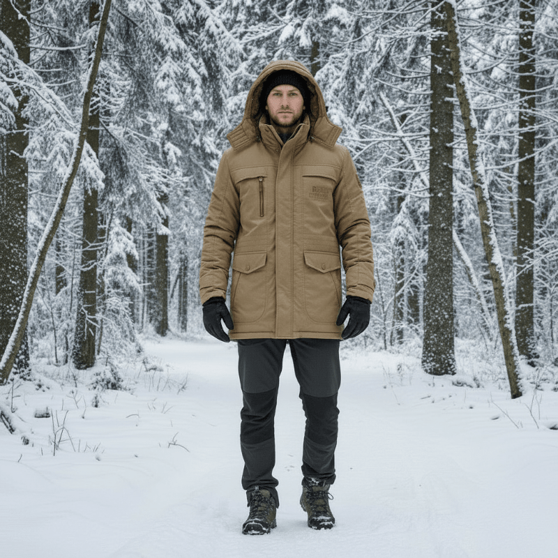 Men's Winter Parka Jacket Fleece Lined Windproof Hooded Coat with Removable Hood Mid-Length Warm Outdoor Jacket for Cold Weather