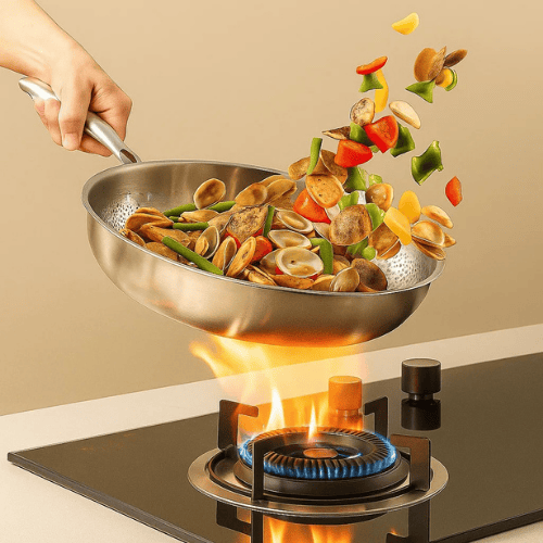 Uncoated Stainless Steel Frying Pan Three-Layer Skillet for Induction Gas Electric and Ceramic Cooktops