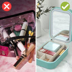 Travel Makeup Case with LED Lighted Mirror and Jewelry Compartments