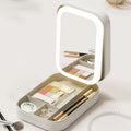 Travel Makeup Case with LED Lighted Mirror and Jewelry Compartments