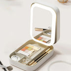 Travel Makeup Case with LED Lighted Mirror and Jewelry Compartments