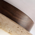 Travertine and Wood Semi Flush Ceiling Light with Frosted Glass Dome