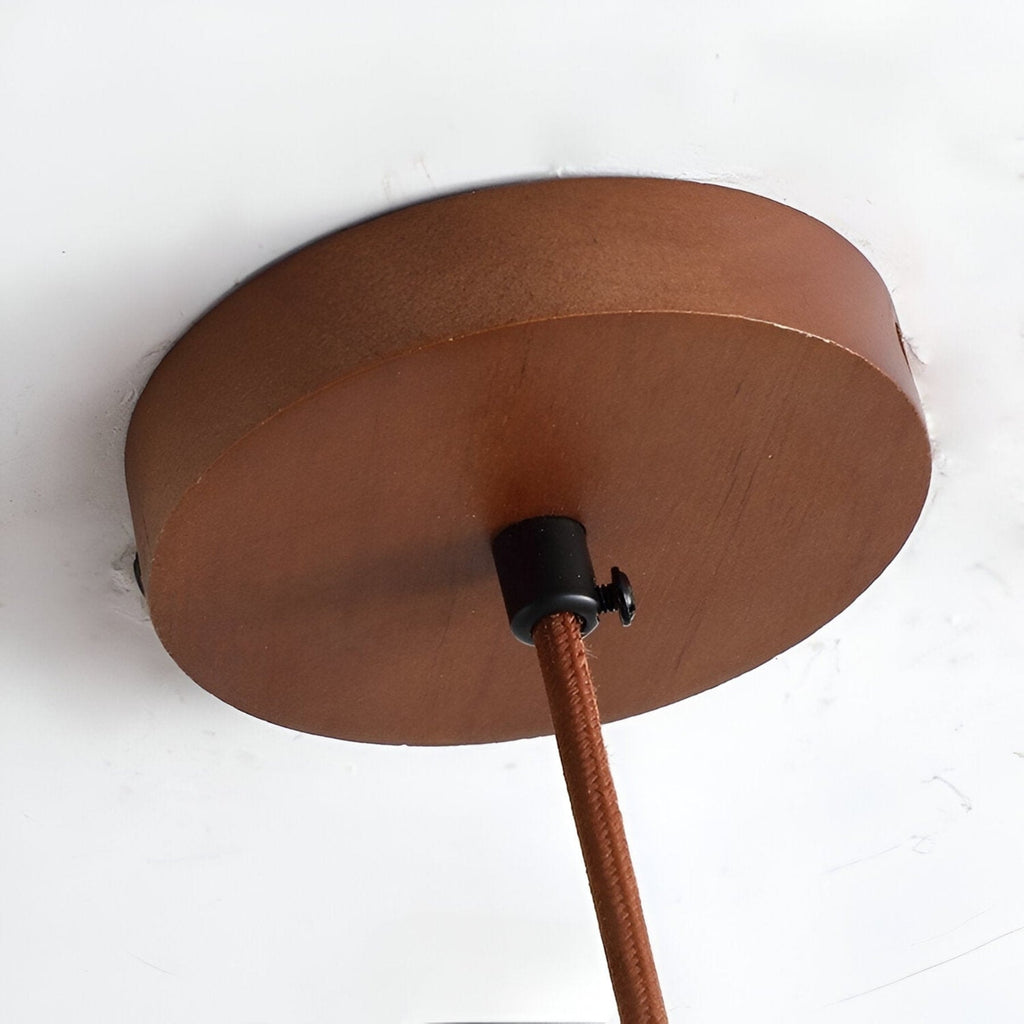 Travertine Stone and Wood Pendant Light with Warm LED Glow for Dining Table