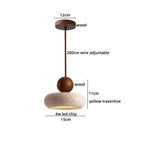 Travertine Stone and Wood Pendant Light with Warm LED Glow for Dining Table