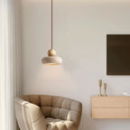 Travertine Stone and Wood Pendant Light with Warm LED Glow for Dining Table