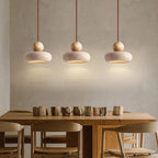 Travertine Stone and Wood Pendant Light with Warm LED Glow for Dining Table
