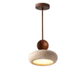 Travertine Stone and Wood Pendant Light with Warm LED Glow for Dining Table