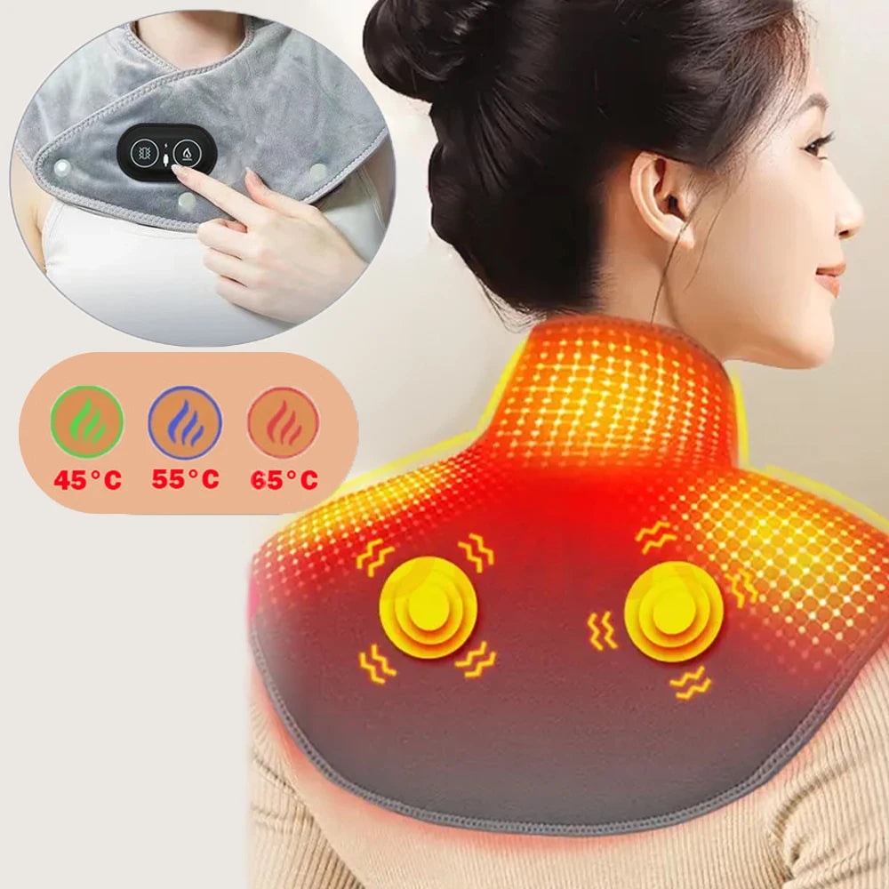 USB Heated Neck and Shoulder Wrap with Vibration and Auto Shut Off Timer