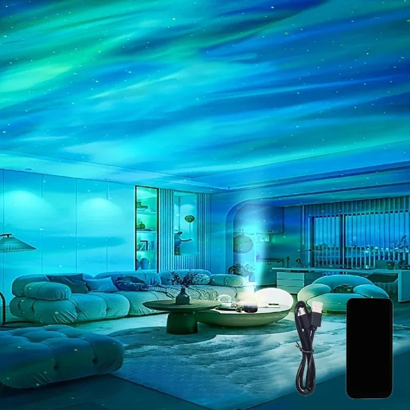 USB Rechargeable Aurora Projector Night Light with Music Sync and Remote