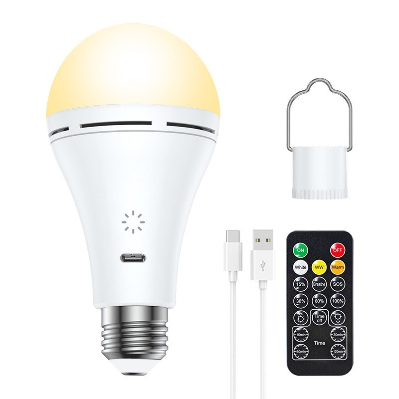 USB Rechargeable LED Light Bulb with Remote and Hanging Hook for Emergencies