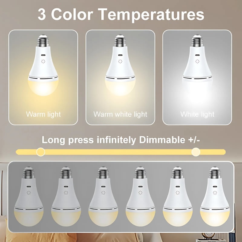 USB Rechargeable LED Light Bulb with Remote and Hanging Hook for Emergencies