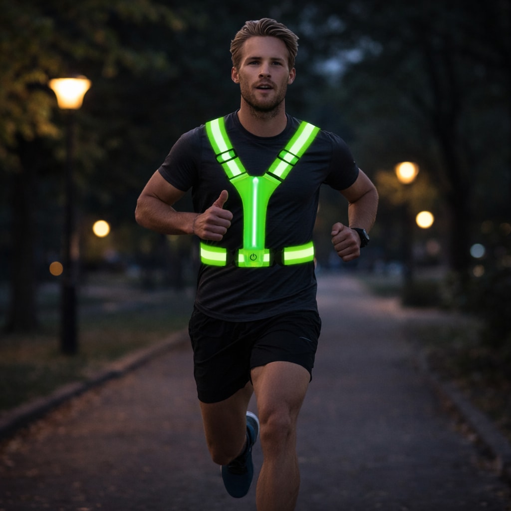 USB Rechargeable LED Reflective Running Vest with Adjustable Straps
