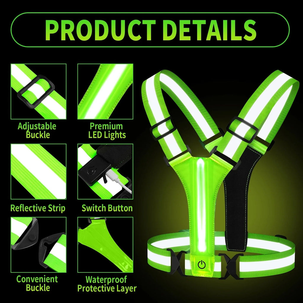 USB Rechargeable LED Reflective Running Vest with Adjustable Straps