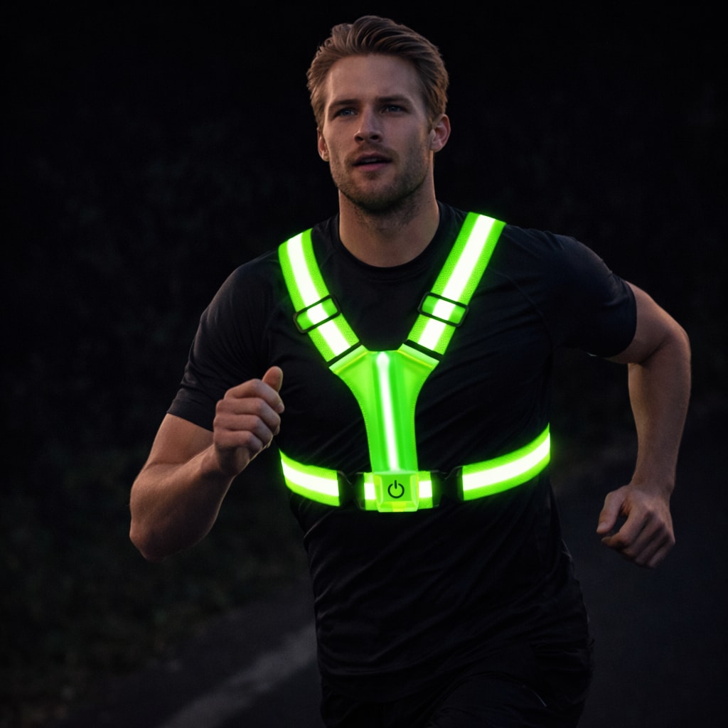 USB Rechargeable LED Reflective Running Vest with Adjustable Straps