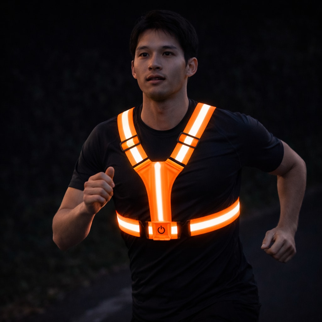 USB Rechargeable LED Reflective Running Vest with Adjustable Straps