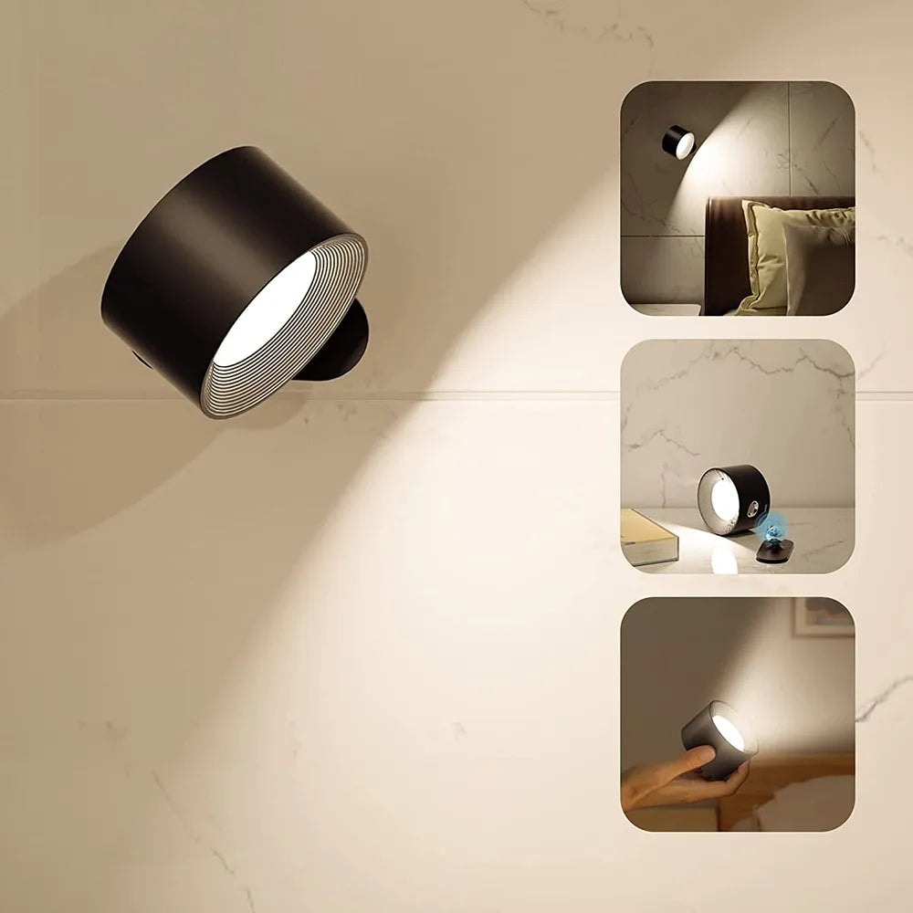 USB Rechargeable Wireless Wall Sconce with Rotating Head and Dimmable LED