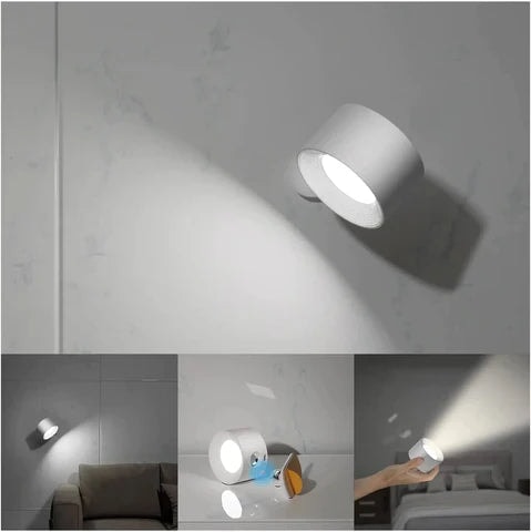 USB Rechargeable Wireless Wall Sconce with Rotating Head and Dimmable LED