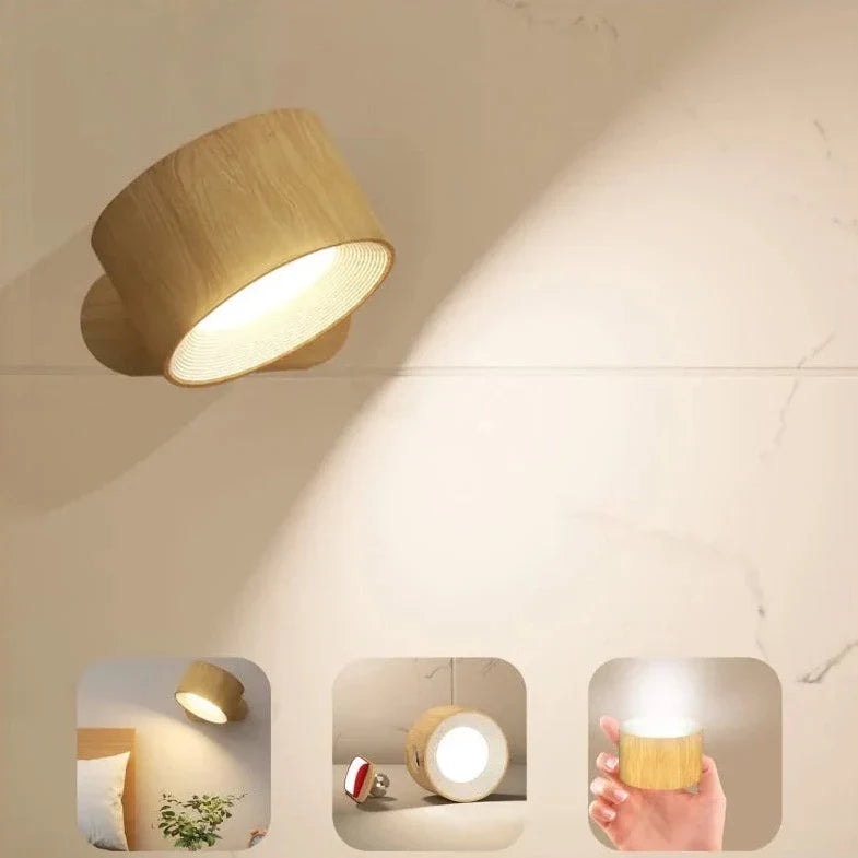 USB Rechargeable Wireless Wall Sconce with Rotating Head and Dimmable LED