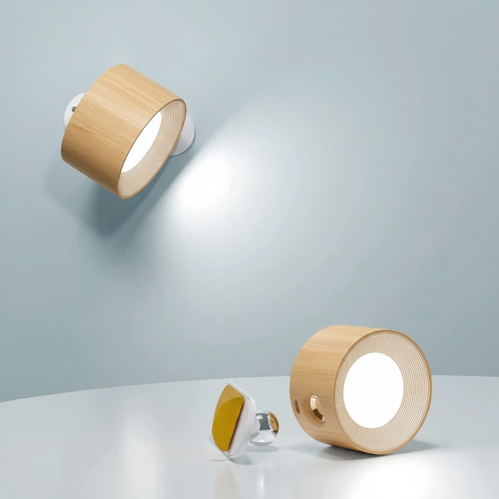 USB Rechargeable Wireless Wall Sconce with Rotating Head and Dimmable LED