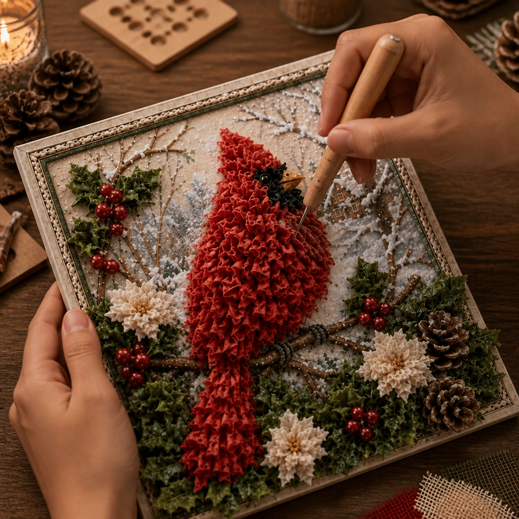 Pre-Punched Christmas Yarn Art Craft Kit with Wooden Tool for Holiday Decor
