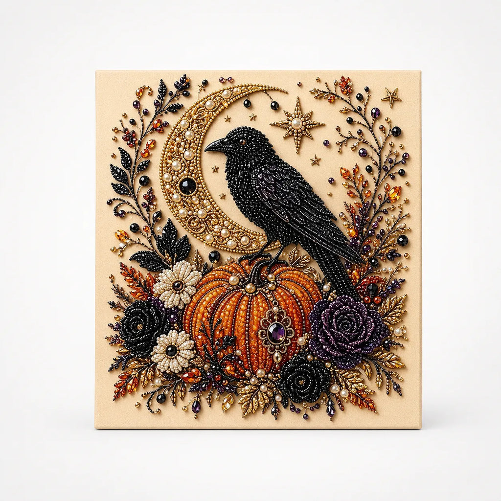 Halloween Pearl Bead Art Craft Kit with Pre-Printed Canvas for Wall Decor