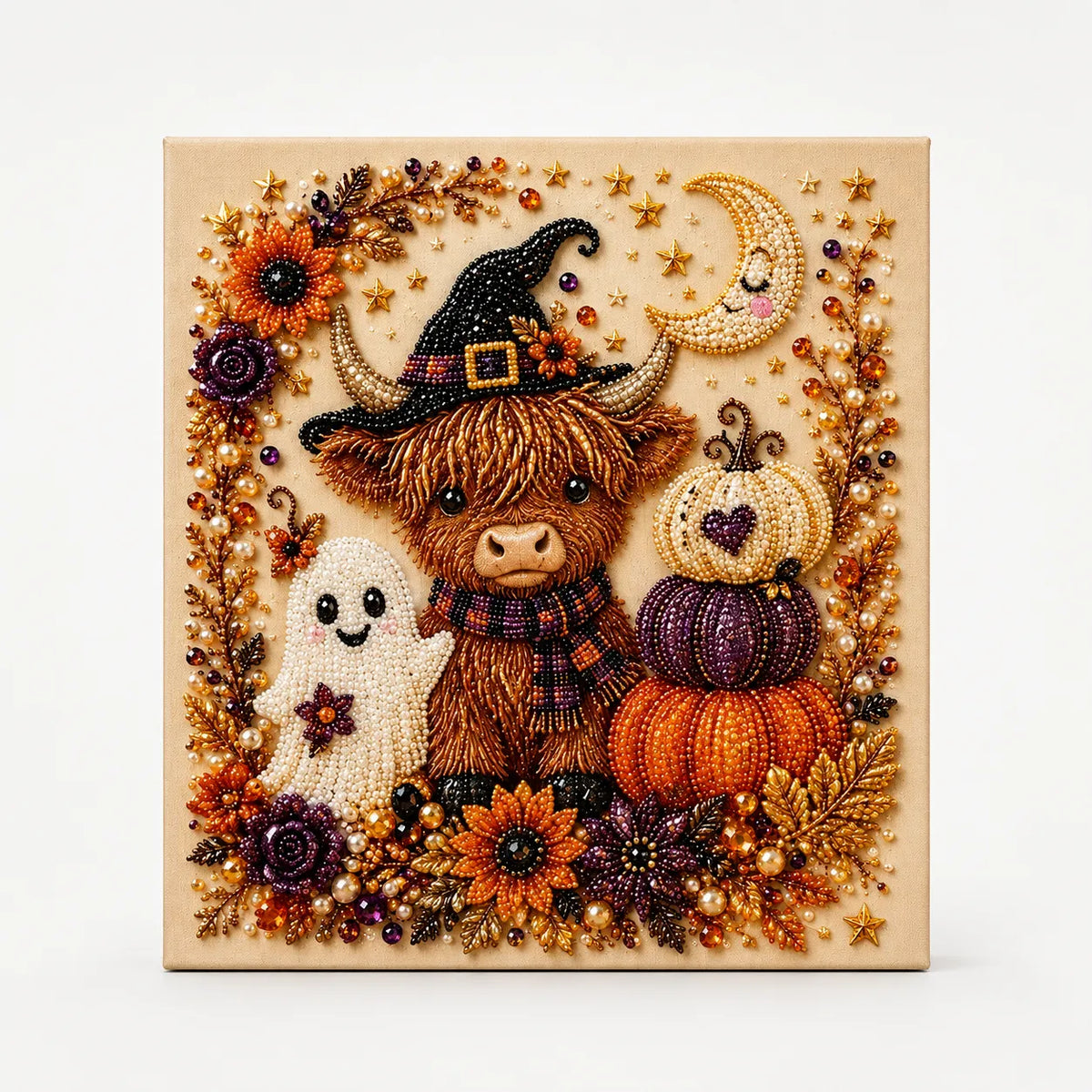 Halloween Pearl Bead Art Craft Kit with Pre-Printed Canvas for Wall Decor