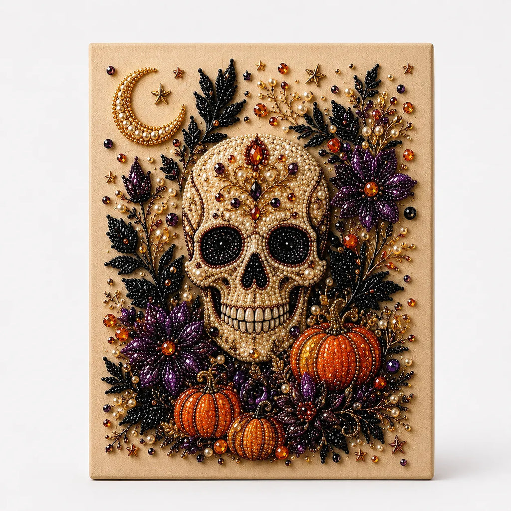 Halloween Pearl Bead Art Craft Kit with Pre-Printed Canvas for Wall Decor