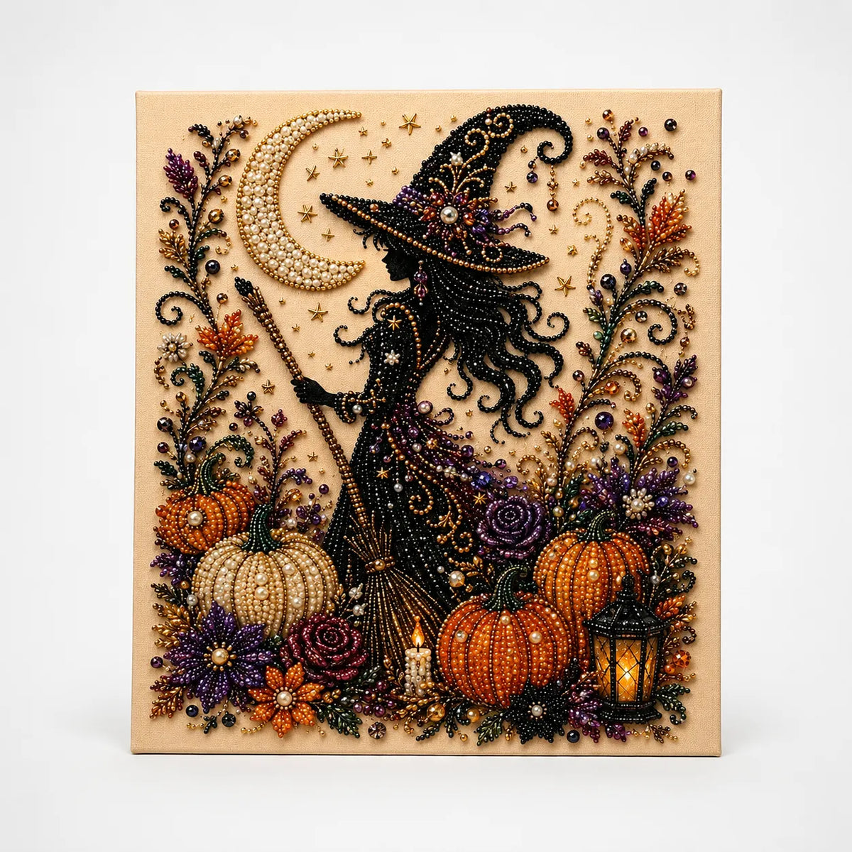 Halloween Pearl Bead Art Craft Kit with Pre-Printed Canvas for Wall Decor