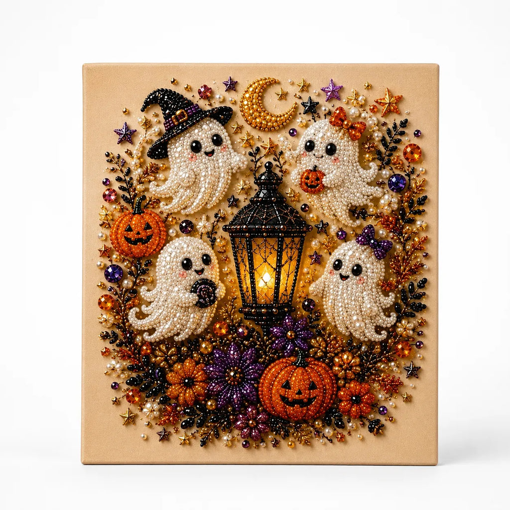 Halloween Pearl Bead Art Craft Kit with Pre-Printed Canvas for Wall Decor
