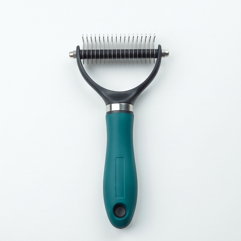 Double Sided Pet Dematting Comb and Deshedding Rake for Dogs and Cats