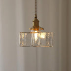 Vintage Glass Pendant Light with Brass Chain and Textured Shade