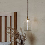 Vintage Glass Pendant Light with Brass Chain and Textured Shade