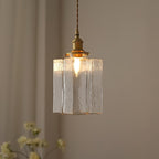 Vintage Glass Pendant Light with Brass Chain and Textured Shade