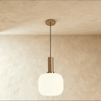 Ribbed Glass Globe Pendant Light with Brass Cylinder Fixture