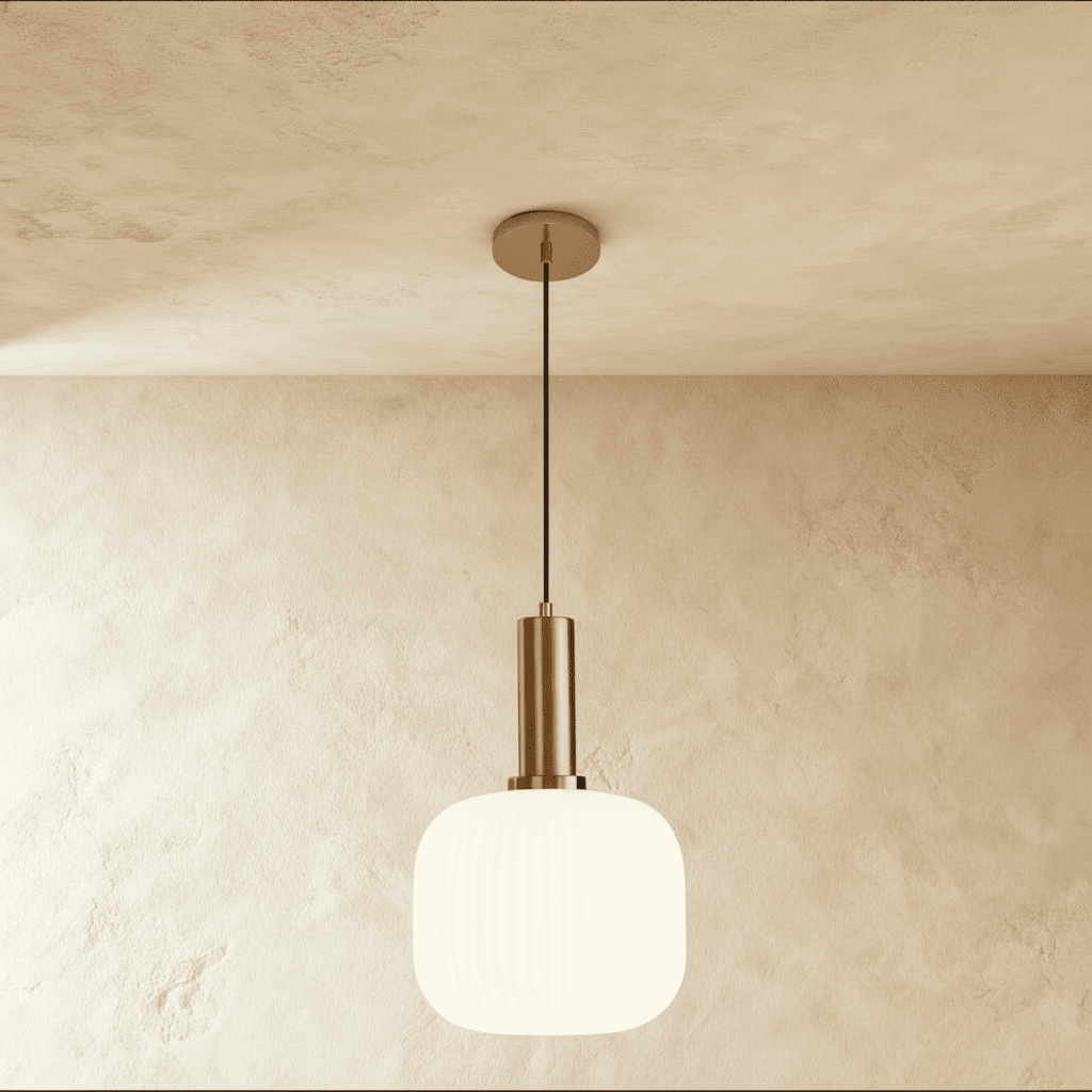 Ribbed Glass Globe Pendant Light with Brass Cylinder Fixture