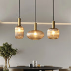 Ribbed Glass Globe Pendant Light with Brass Cylinder Fixture