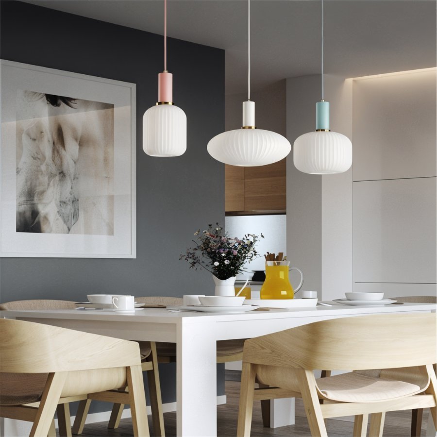 Ribbed Glass Globe Pendant Light with Brass Cylinder Fixture