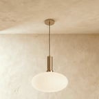 Ribbed Glass Globe Pendant Light with Brass Cylinder Fixture
