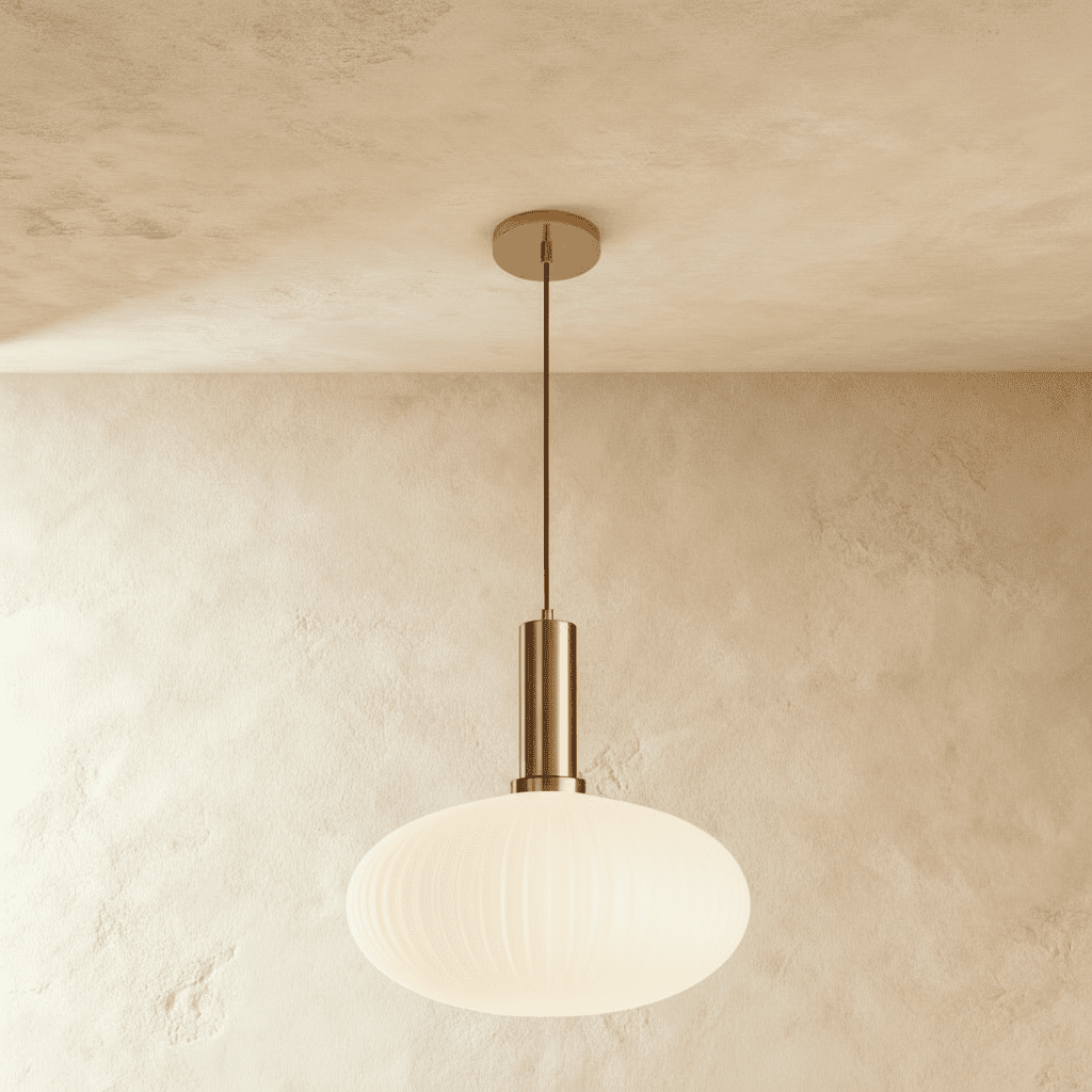 Ribbed Glass Globe Pendant Light with Brass Cylinder Fixture