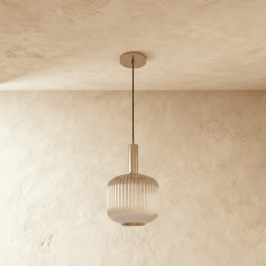 Ribbed Glass Globe Pendant Light with Brass Cylinder Fixture
